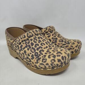 Dansko Professional Clogs US9 EU39 Brown Leopard Suede Slip On Comfort Nursing